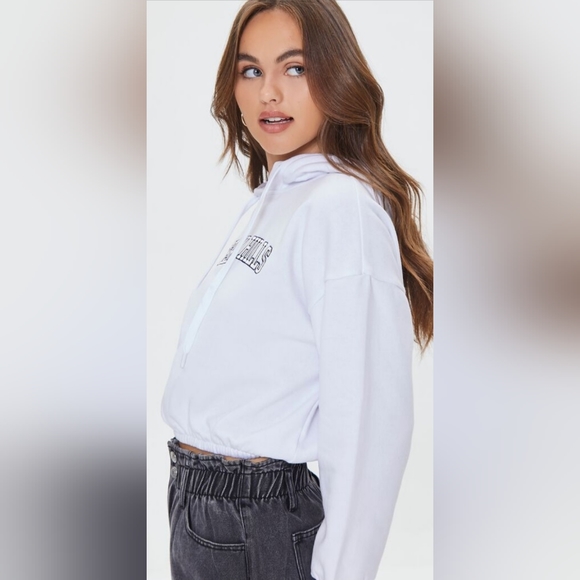 White Cropped Beverly Hills Hoodie - Picture 6 of 7